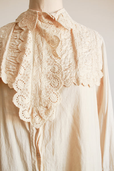 1900s Beige Cotton Lace Bib Duster Nightgown