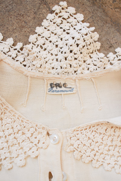 1900s Cream Cotton Crochet Collar Nightgown