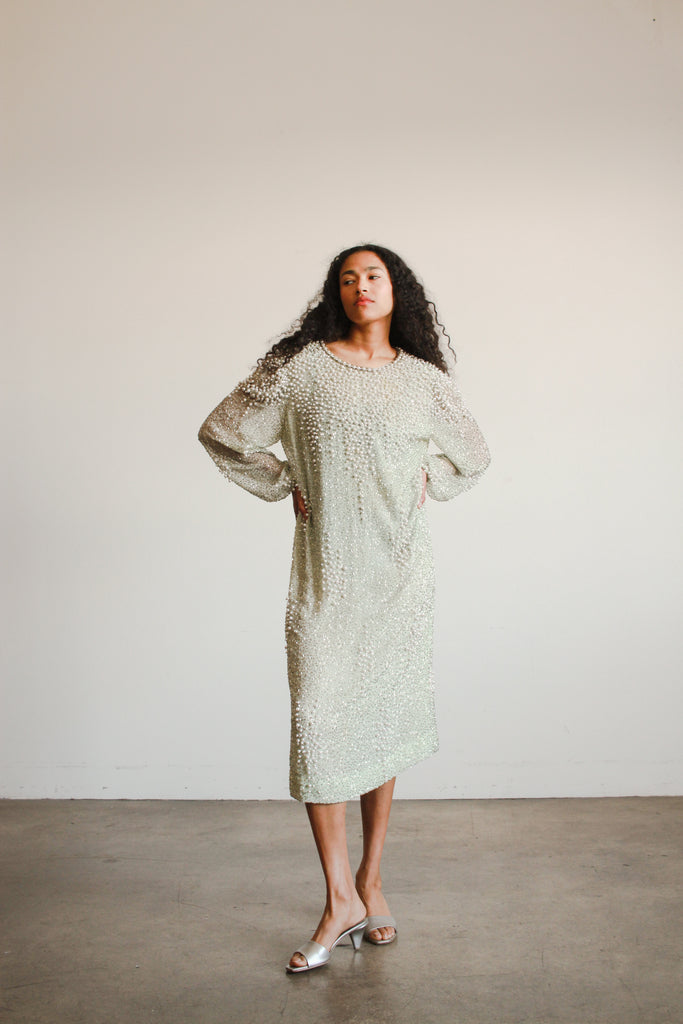 1980s Mint Silk Beaded Shift Dress – Blossom Vintage