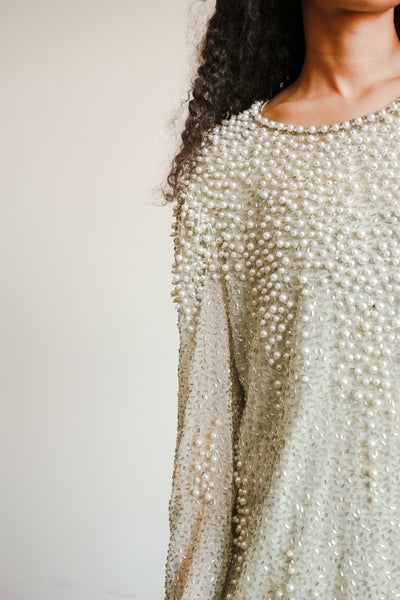 1980s Mint Silk Beaded Shift Dress