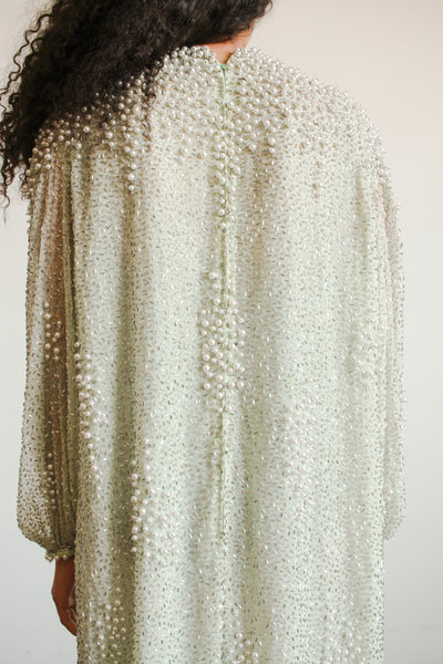 1980s Mint Silk Beaded Shift Dress