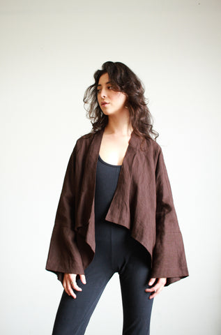 1990s Chocolate Brown Linen Draped Jacket