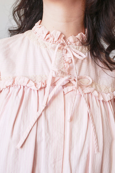 1900s Light Pink Pinstripe Cotton Nightgown