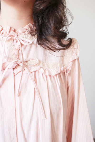 1900s Light Pink Pinstripe Cotton Nightgown