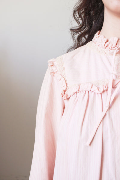 1900s Light Pink Pinstripe Cotton Nightgown