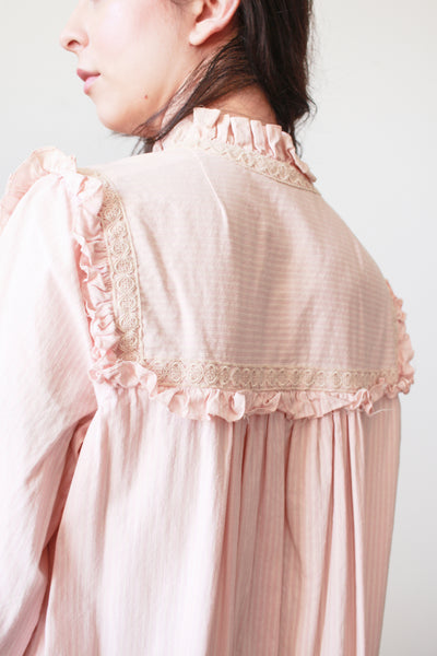 1900s Light Pink Pinstripe Cotton Nightgown