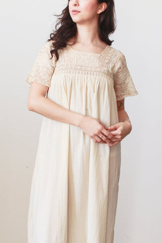 1900s Cream Lace Embroidered Cotton Nightgown