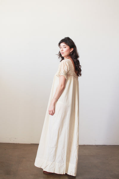 1900s Cream Lace Embroidered Cotton Nightgown