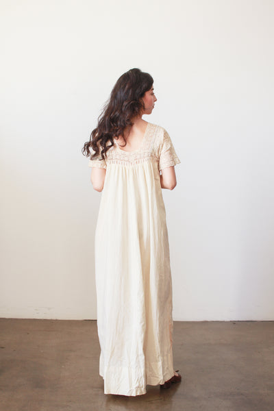 1900s Cream Lace Embroidered Cotton Nightgown