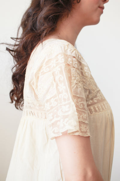 1900s Cream Lace Embroidered Cotton Nightgown