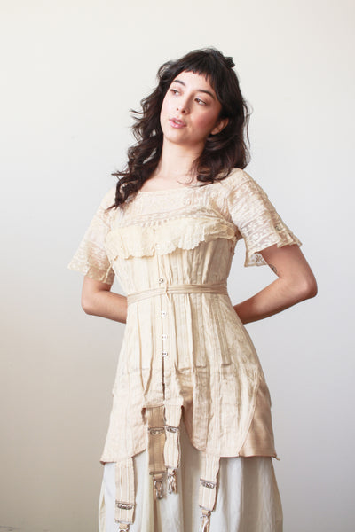 1910s Antique Bonton Cream Long Corset