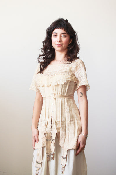 1910s Antique Bonton Cream Long Corset