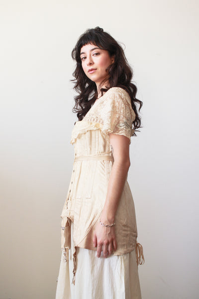1910s Antique Bonton Cream Long Corset