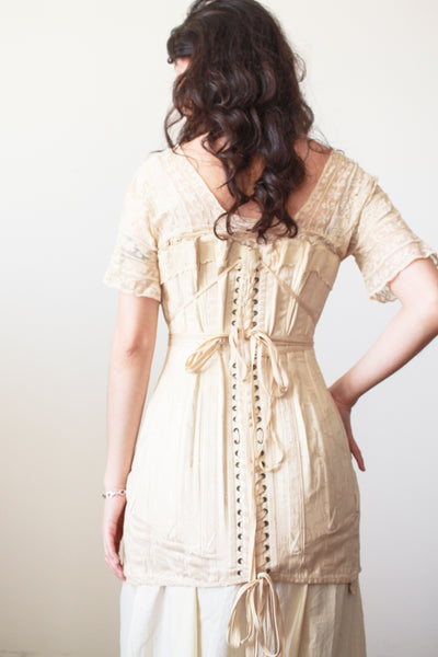 1910s Antique Bonton Cream Long Corset