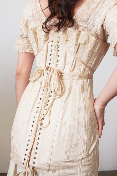 1910s Antique Bonton Cream Long Corset