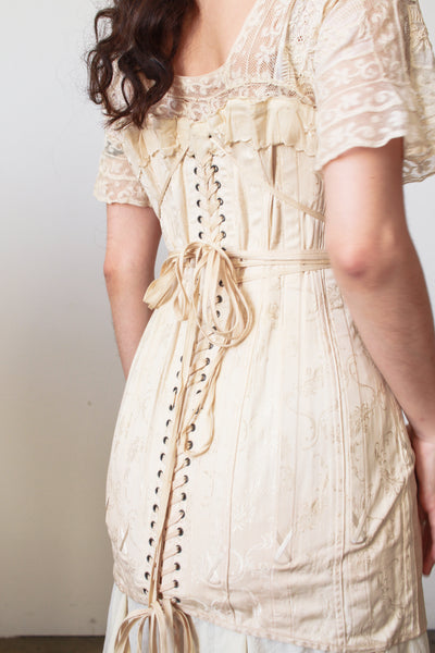 1910s Antique Bonton Cream Long Corset