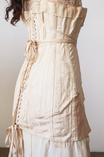 1910s Antique Bonton Cream Long Corset
