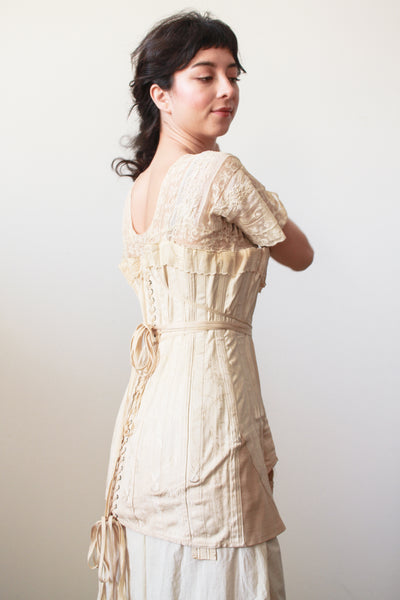 1910s Antique Bonton Cream Long Corset