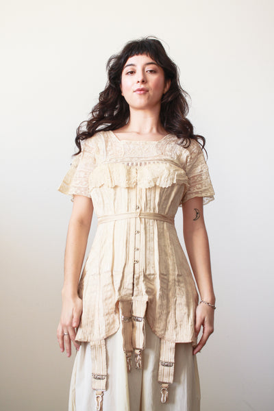 1910s Antique Bonton Cream Long Corset