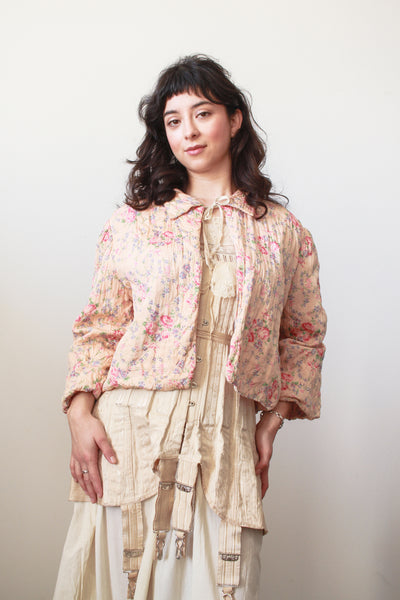 1950s Pink Quilted Rose Bed Jacket