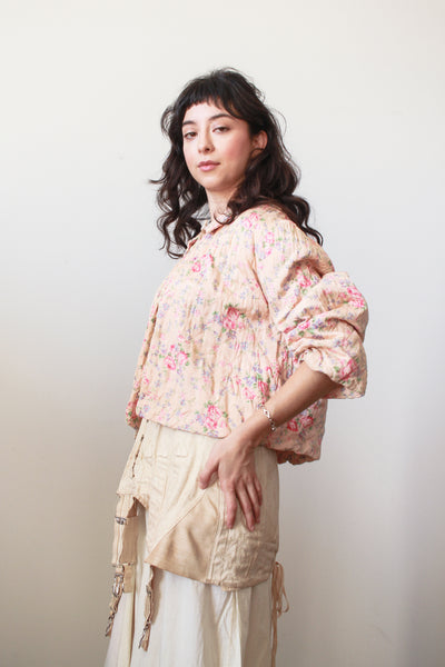 1950s Pink Quilted Rose Bed Jacket