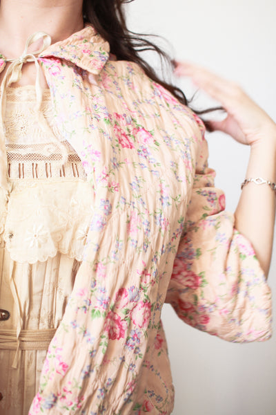 1950s Pink Quilted Rose Bed Jacket