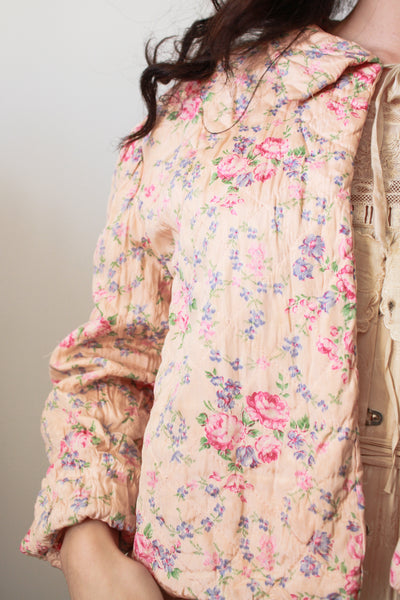 1950s Pink Quilted Rose Bed Jacket
