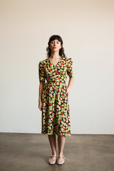 1970s Cherry Print Midi Dress