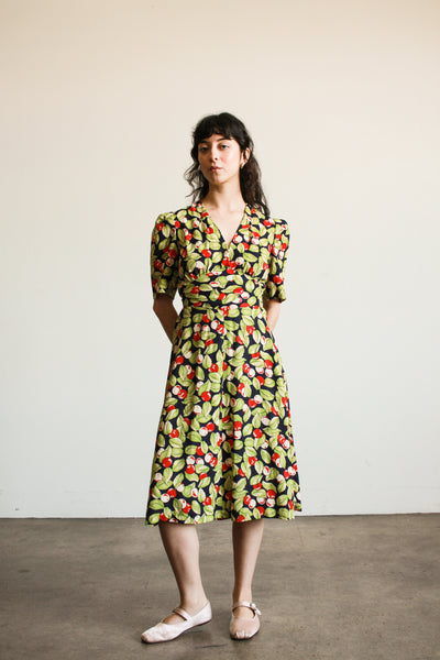 1970s Cherry Print Midi Dress