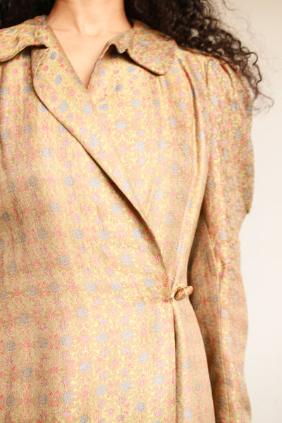 1930s Lamé Floral Embroidered Winter Coat