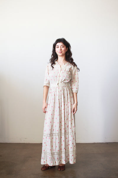 Edwardian Red Embroidered Cotton Voile Dress