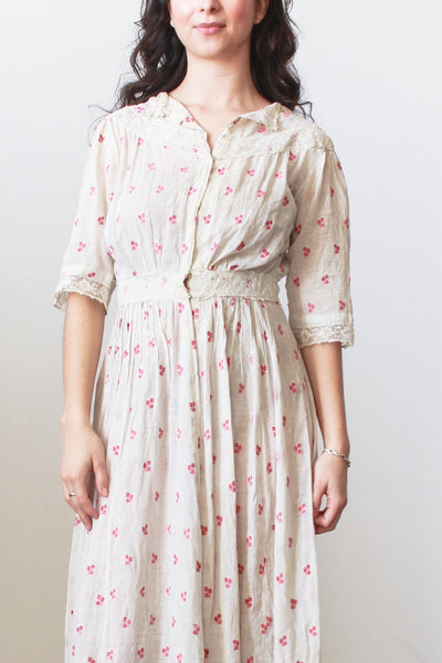 Edwardian Red Embroidered Cotton Voile Dress