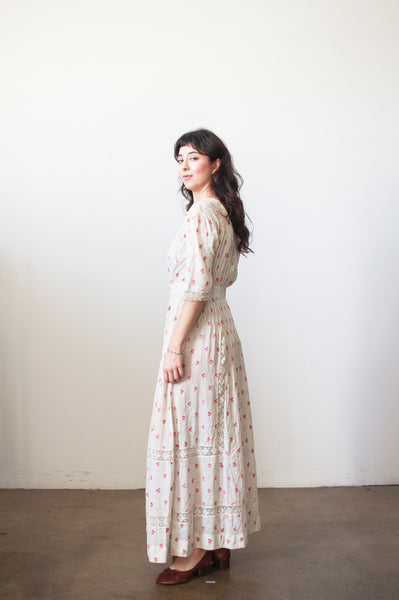 Edwardian Red Embroidered Cotton Voile Dress
