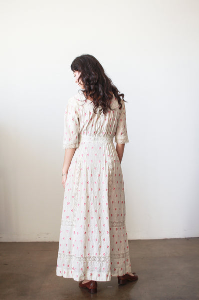 Edwardian Red Embroidered Cotton Voile Dress