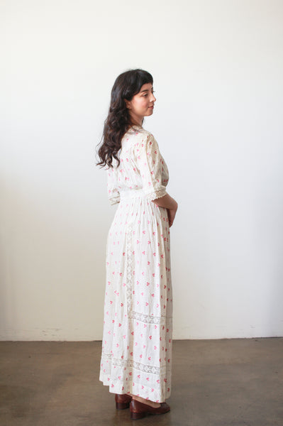 Edwardian Red Embroidered Cotton Voile Dress