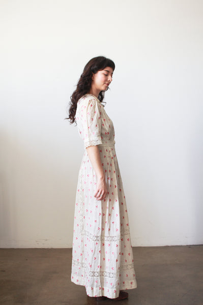 Edwardian Red Embroidered Cotton Voile Dress