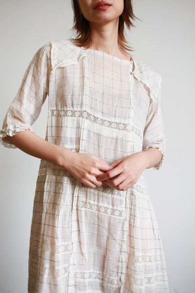 Edwardian Windowpane Cotton Viole Dress