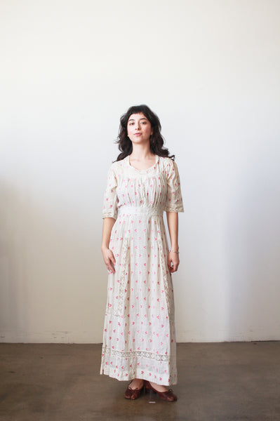 Edwardian Red Embroidered Cotton Voile Dress