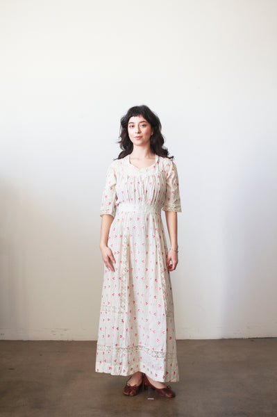 Edwardian Red Embroidered Cotton Voile Dress