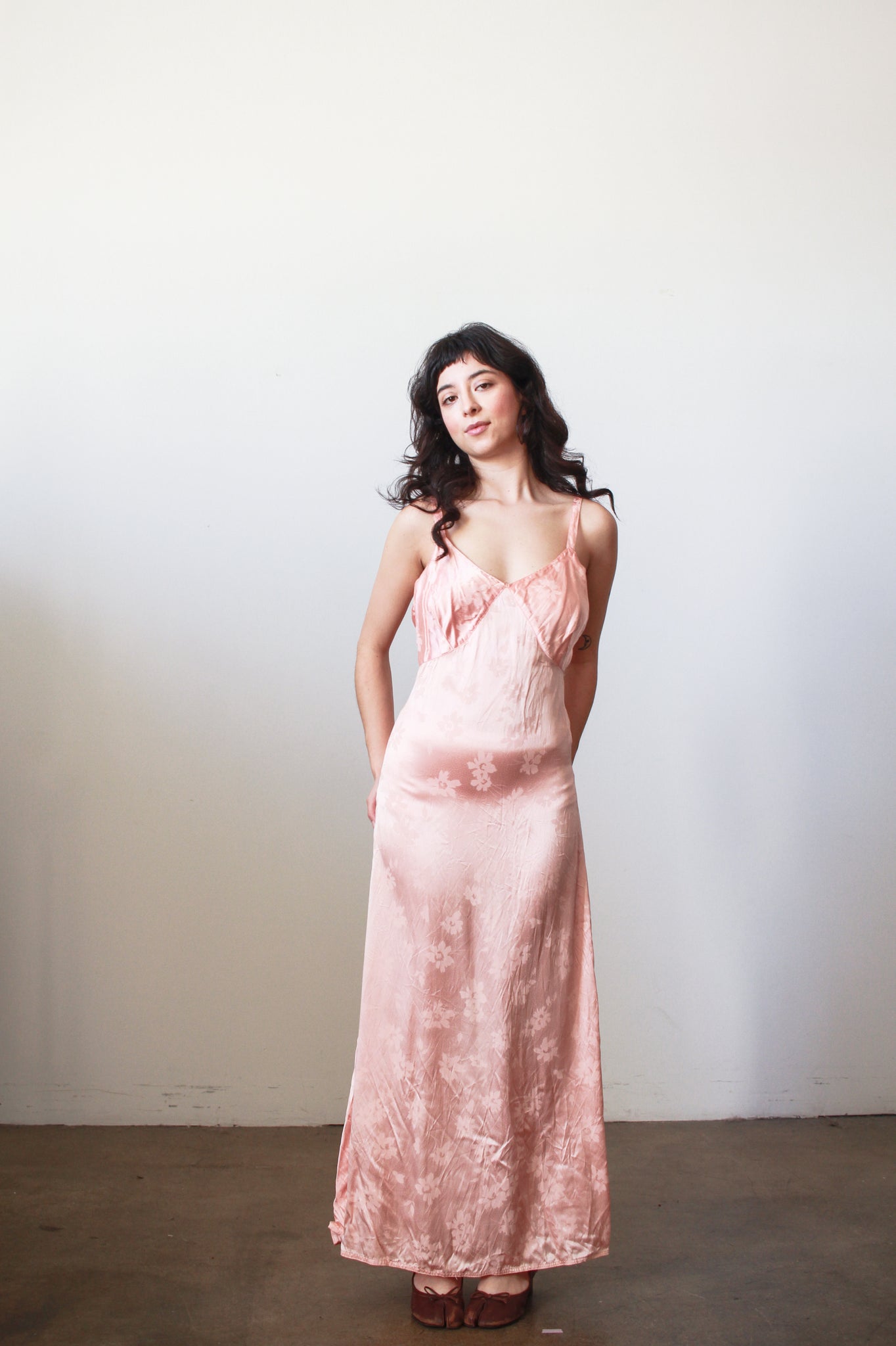 1930s Coral Rayon Bias Slip Dress