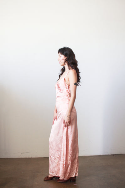 1930s Coral Rayon Bias Slip Dress
