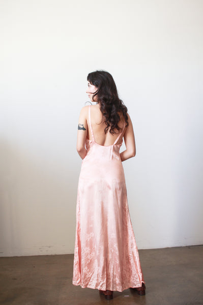1930s Coral Rayon Bias Slip Dress
