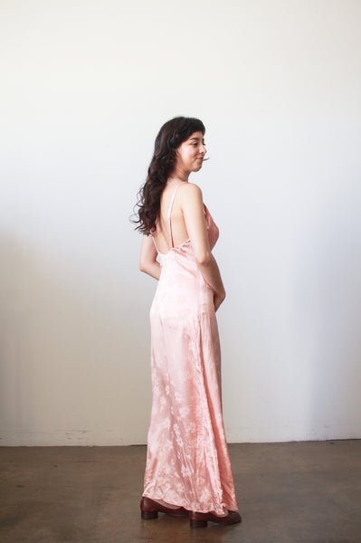 1930s Coral Rayon Bias Slip Dress