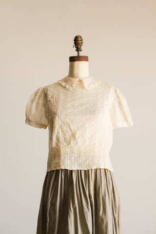 1920s Ecru Cotton Viole Lace Inlay Blouse