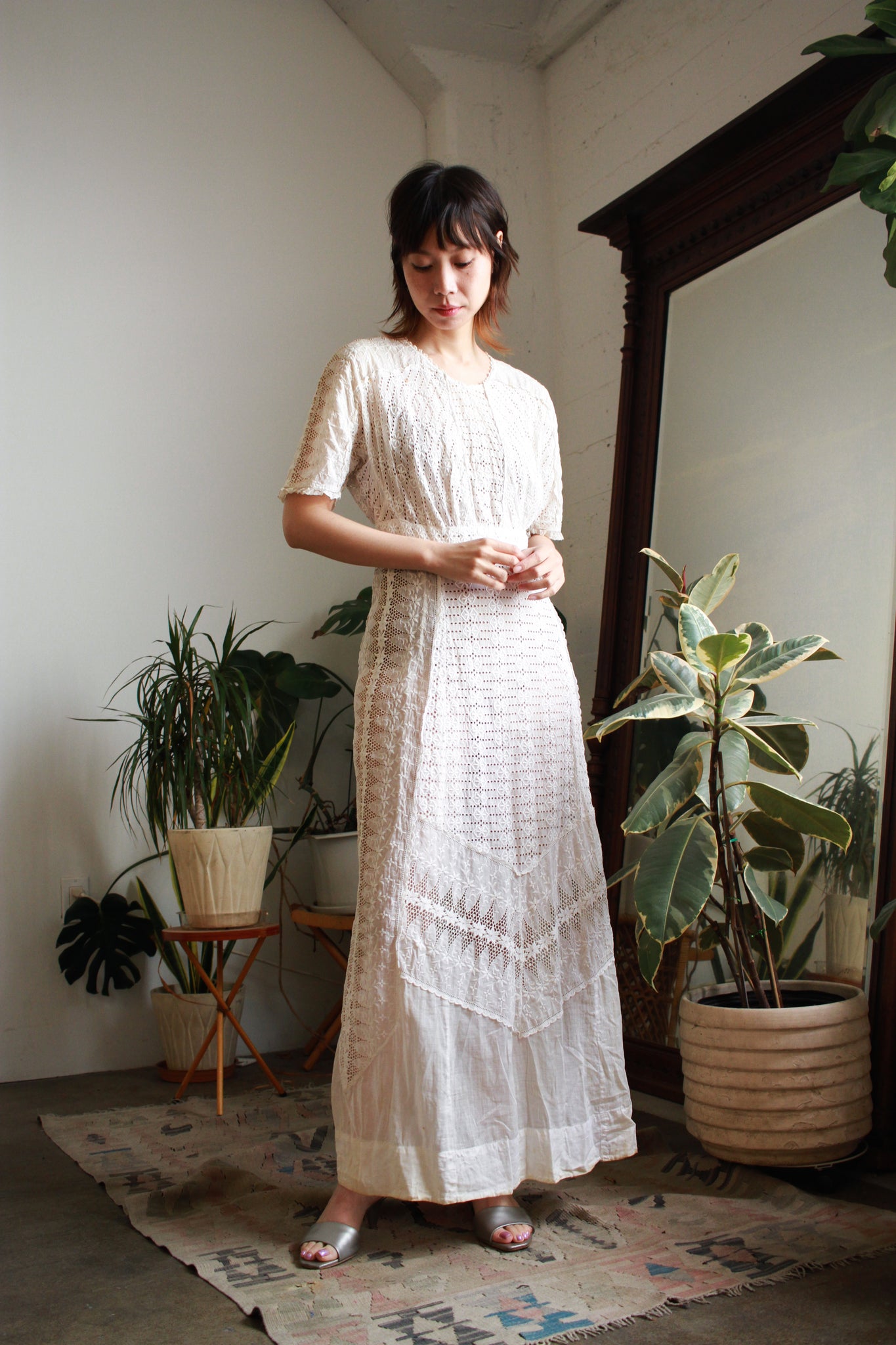 Edwardian White Eyelet Cotton Lawn Dress