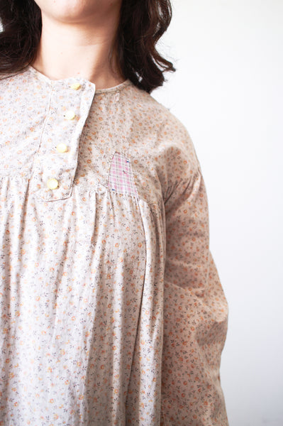 1900s Gray Cotton Floral Nightgown