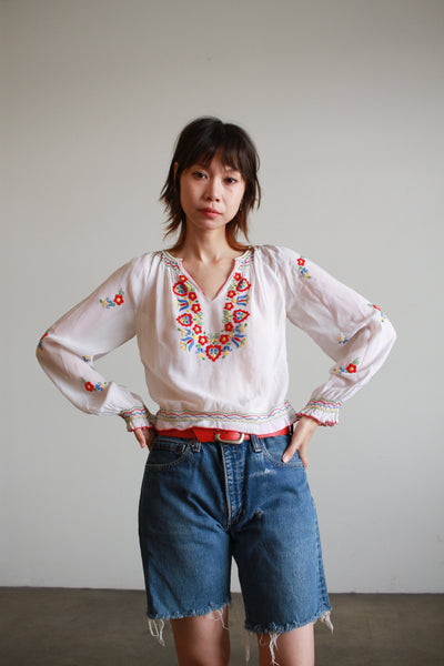 1940s Rayon Embroidered Hungarian Peasant Blouse