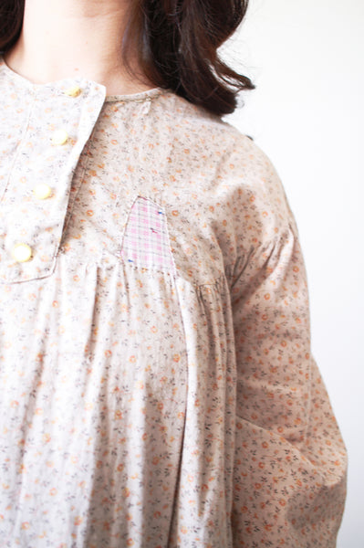 1900s Gray Cotton Floral Nightgown