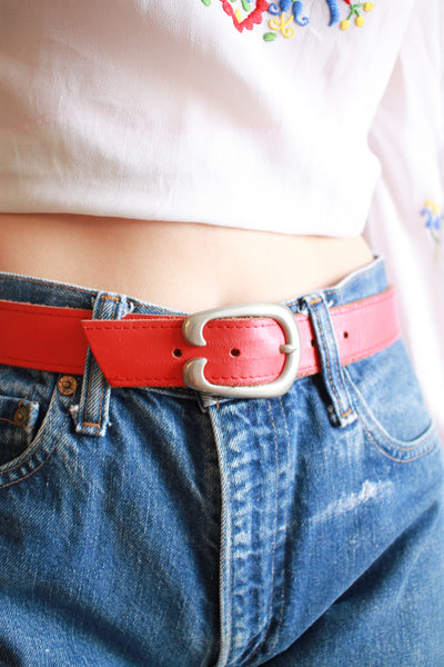 1970s French Cherry Red Leather Belt