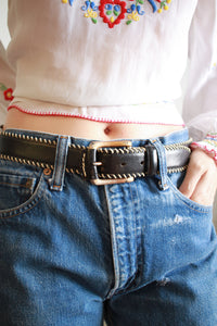 1990s Black Stitched Leather Belt